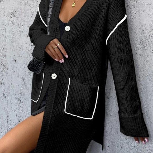 Black Casual Womens Cardigan - Picture 3 of 4